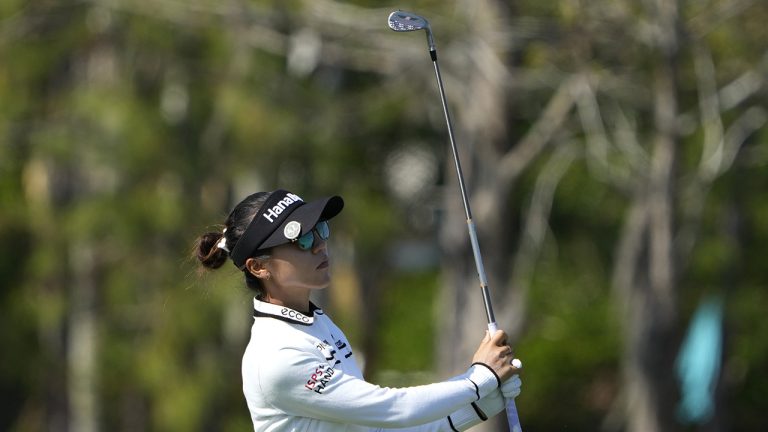 Lydia Ko, of New Zealand, watches her shot from the first fairway during the first round of the LPGA CME Group Tour Championship golf tournament, Thursday, Nov. 17, 2022, at the TiburÃ³n Golf Club in Naples, Fla. (Lynne Sladky/AP)