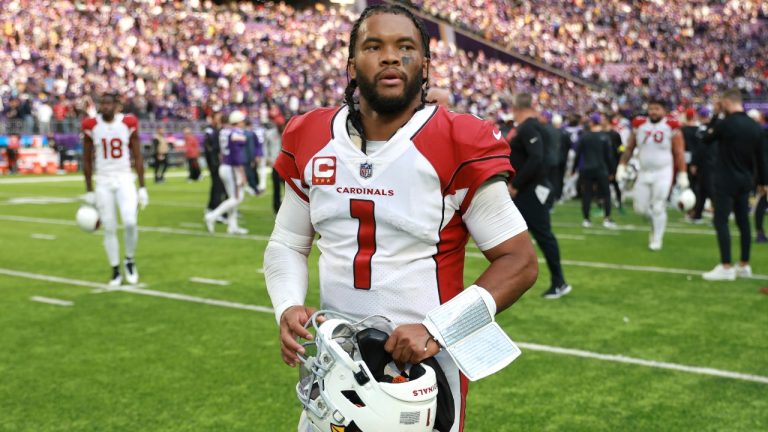 Arizona Cardinals quarterback Kyler Murray walks off the field after a loss to the Minnesota Vikings of an NFL football game Sunday, Oct. 30, 2022, in Minneapolis. (Abbie Parr/AP Photo)