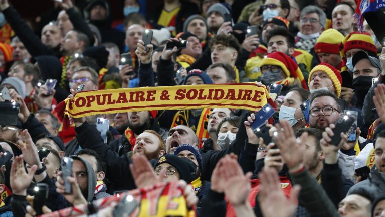 Supporters of Lens during French championship soccer at a Ligue 1 match between RC Lens and PSG at Bollaert-Delelis Stadium in Lens, France, on December 4. (Loic Baratoux/ABACAPRESS.com)