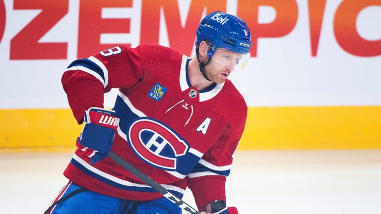 Montreal Canadiens Mike Matheson skates prior to a preseason NHL hockey game against the New Jersey Devils in Montreal, Monday, September 26, 2022. (Graham Hughes/THE CANADIAN PRESS)