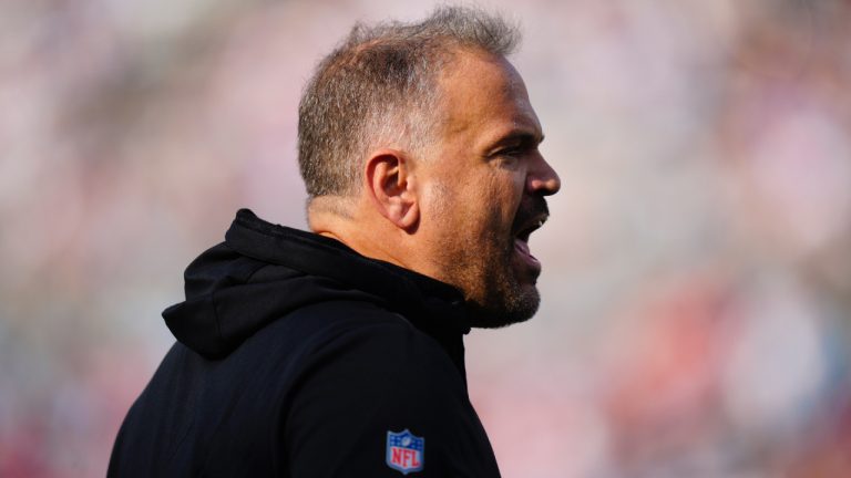 Matt Rhule yells during an NFL game on Sunday, Oct. 9, 2022, in Charlotte, N.C. (Jacob Kupferman/AP)