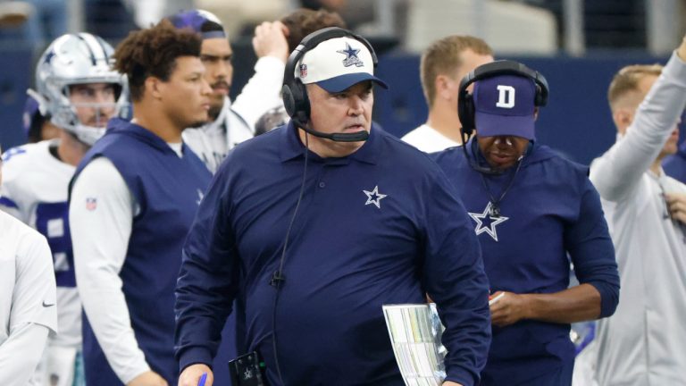 Dallas Cowboys head coach Mike McCarthy watches from the sideline during the first half of an NFL football game against the Detroit Lions, Sunday, Oct. 23, 2022, in Arlington, Texas. (Ron Jenkins/AP)