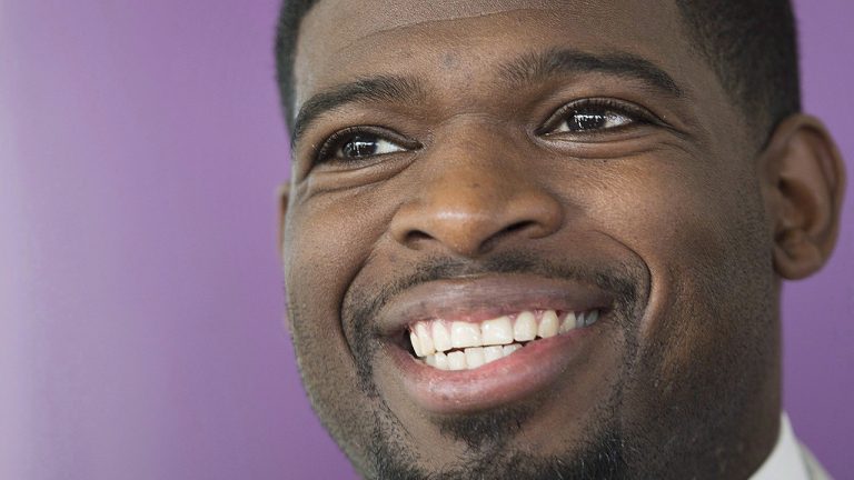 P.K. Subban speaks to reporters prior to attending a Montreal Children's Hospital Foundation gala in Montreal on August 30, 2017. (Graham Hughes/CP)