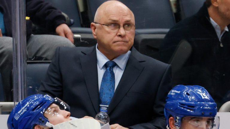 Former New York Islanders head coach Barry Trotz looks on during a game against the Chicago Blackhawks, Sunday, Dec. 5, 2021, in Elmont, N.Y. After taking the summer off from coaching, could Trotz be poised for a return to an NHL bench? (Corey Sipking/AP Photo)