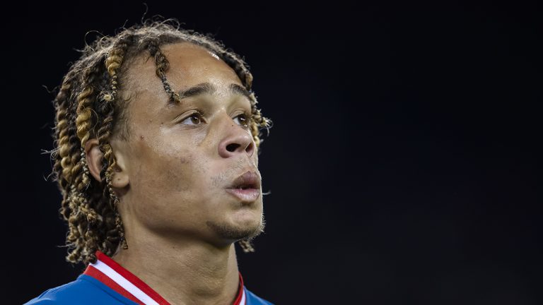 PSV's Xavi Simons reacts during a soccer match between Switzerland's FC Zurich and Netherland's PSV Eindhoven, at the Letzigrund stadium in Zurich, Switzerland on Thursday, Oct. 6, 2022. (AP)