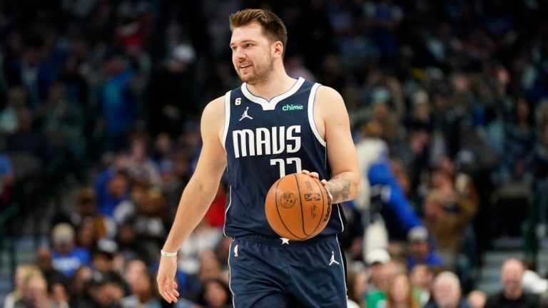 Dallas Mavericks guard Luka Doncic dribbles during the first quarter of an NBA basketball game against the Denver Nuggets in Dallas, Sunday, Nov. 20, 2022. (LM Otero/AP)