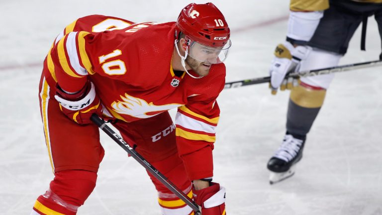 NHL profile photo on Calgary Flames player Jonathan Huberdeau at a game against the Vegas Golden Knights in Calgary, Alta., on Oct. 18, 2022. (Larry MacDougal/CP)