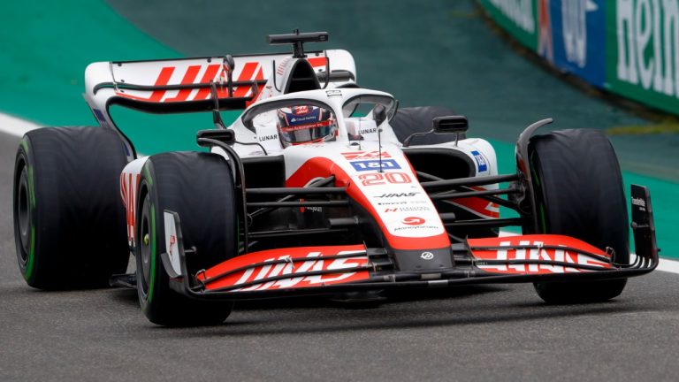 Haas driver Kevin Magnussen, of Denmark, competes in the qualifying stage at Interlagos racetrack ahead of the weekend's Formula One Brazilian Grand Prix in Sao Paulo, Brazil, Friday, Nov. 11, 2022. (Marcelo Chello/AP)