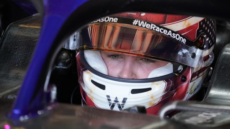 Williams test driver Logan Sargeant sits in his car during the first practice session for the Formula One U.S. Grand Prix auto race at Circuit of the Americas, Friday, Oct. 21, 2022, in Austin, Texas. (Darron Cummings/AP)