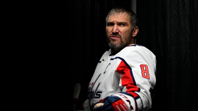 Washington Capitals' Alex Ovechkin waits to warm up before an NHL hockey game against the Philadelphia Flyers. (Matt Slocum/AP)