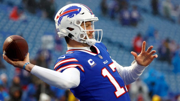 Buffalo Bills quarterback Josh Allen winds up to pass while warming up prior to an NFL football game against the New York Jets, Sunday, Dec. 11, 2022, in Orchard Park, N.Y. (Jeffrey T. Barnes/AP Photo)