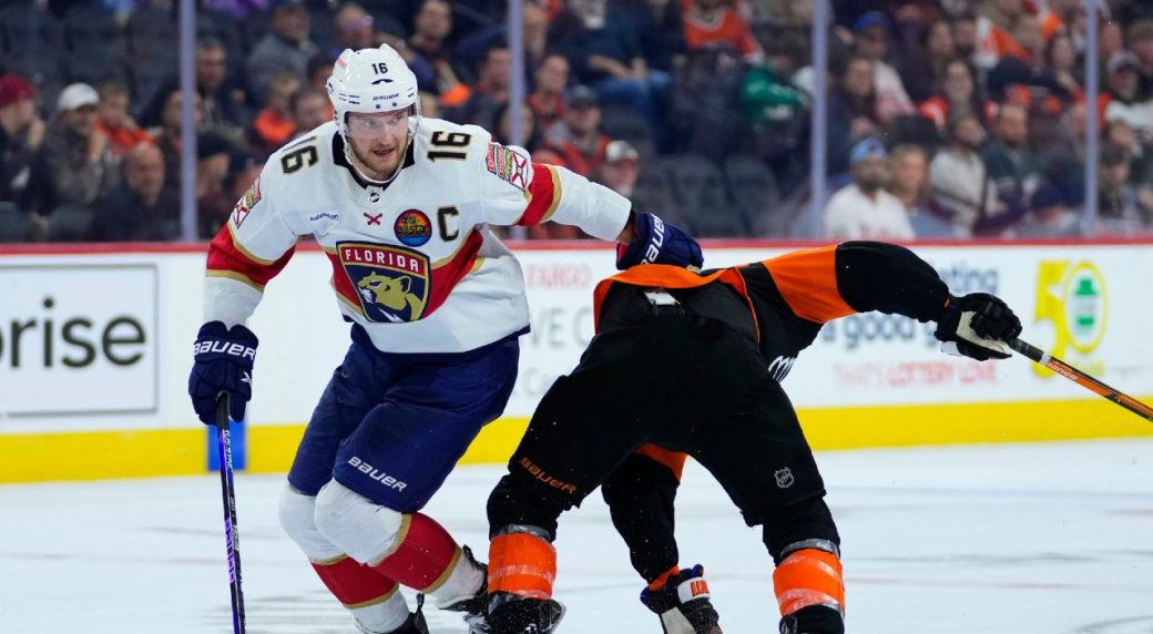 Florida Panthers' Aleksander Barkov plays during an NHL hockey game,  Tuesday, March 21, 2023, in Philadelphia. (AP Photo/Matt Slocum Stock Photo  - Alamy