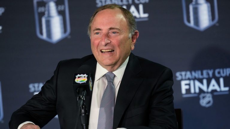 NHL Commissioner Gary Bettman speaks during a news conference before Game 1 of the NHL Hockey Stanley Cup Finals between the Tampa Bay Lightning and the Colorado Avalanche on Wednesday, June 15, 2022, in Denver. (David Zalubowski/AP)