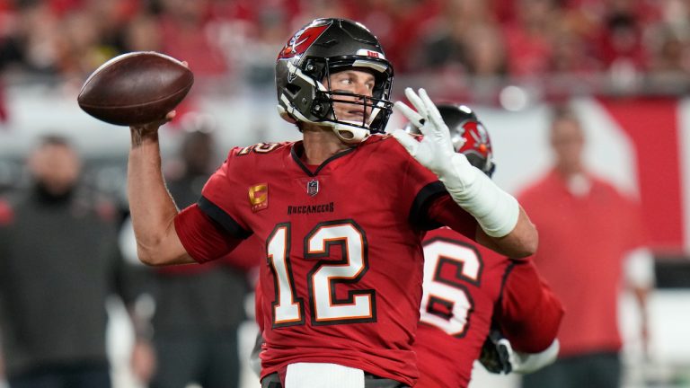 Tampa Bay Buccaneers quarterback Tom Brady (12) passes in the first half of an NFL football game against the New Orleans Saints in Tampa, Fla., Monday, Dec. 5, 2022. (Chris O'Meara/AP)