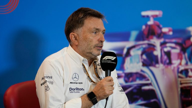 Williams Team Principal Jost Capito answered questions during a news conference at the Formula One U.S. Grand Prix auto race at Circuit of the Americas, Saturday, Oct. 22, 2022, in Austin, Texas. (Eric Gay/AP)