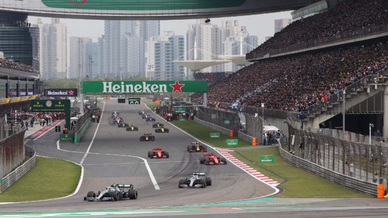 Drivers prepare for the start of the 2019 Chinese Formula One Grand Prix at the Shanghai International Circuit. The 2023 race has been cancelled due to ongoing issues with the pandemic. (Ng Han Guan/AP)