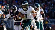 Hurts runs for three TDs as Eagles squeeze by Bears