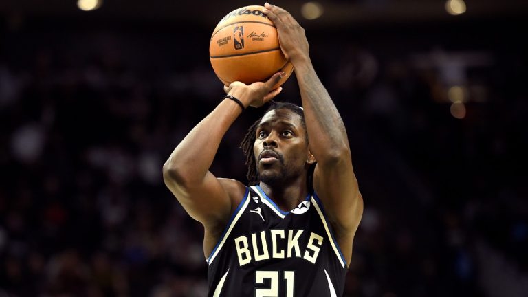 Milwaukee Bucks guard Jrue Holiday shoots a free-throw during the second half of an NBA basketball game against the Oklahoma City Thunder, Saturday, Nov. 5, 2022, in Milwaukee. (Kayla Wolf/AP)