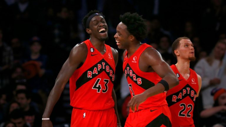 Toronto Raptors forwards Pascal Siakam (43) and OG Anunoby. (AP)