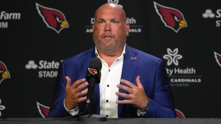 Arizona Cardinals general manager Steve Keim addresses the media, Friday, July 22, 2022, in Tempe, Ariz. (Rick Scuteri/AP)