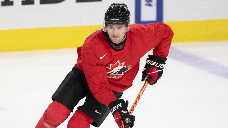 Shane Wright skates during the Canadian World Junior Hockey Championships selection camp in Moncton, N.B., Friday, December 9, 2022. (Ron Ward/CP)