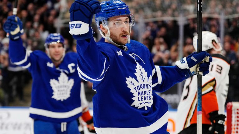 Toronto Maple Leafs' Michael Bunting (58) celebrates. (Frank Gunn/CP)