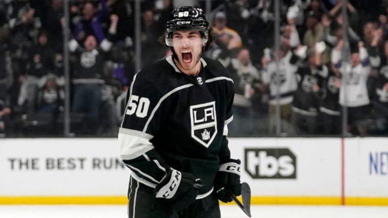 Los Angeles Kings defenceman Sean Durzi had many family membrers in attendance for the Kings game in Toronto. (AP Photo/Mark J. Terrill) 