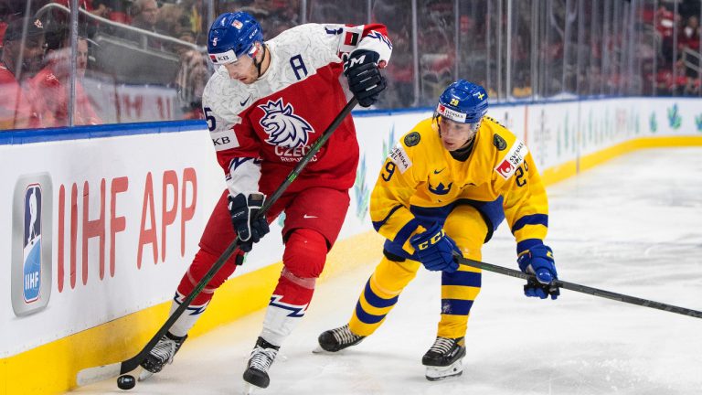 Czechia's David Jiricek, left, played at IIHF World Junior Hockey Championship in Edmonton in August (Jason Franson/CP)