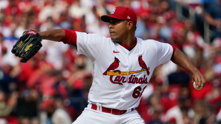 St. Louis Cardinals starting pitcher Jose Quintana throws during the first inning in Game 1 of a National League wild card baseball playoff series against the Philadelphia Phillies. (Jeff Roberson/AP)