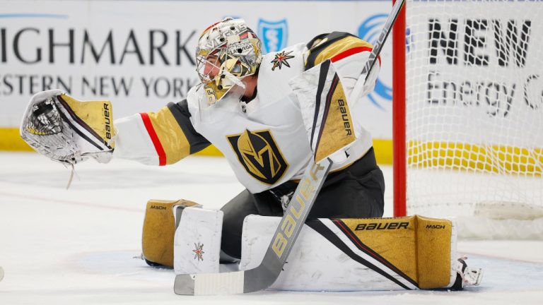 Vegas Golden Knights goaltender Logan Thompson. (Jeffrey T. Barnes/AP)