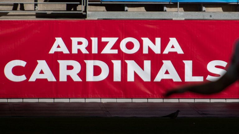 In this Saturday, Dec. 26, 2020, file photo, An Arizona Cardinals banner hangs on the field prior to an NFL football game between the San Francisco 49ers and Cardinals in Glendale, Ariz. (Jennifer Stewart/AP, File)