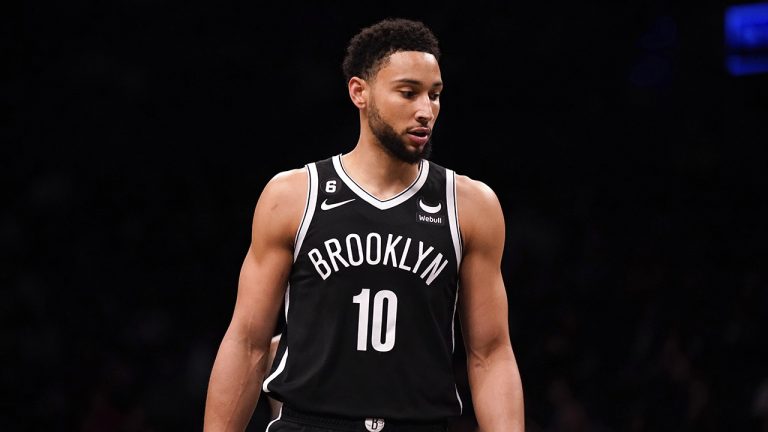 Brooklyn Nets guard Ben Simmons during the first half of an NBA basketball game against the Orlando Magic, Monday, Nov. 28, 2022, in New York. (Julia Nikhinson/AP)