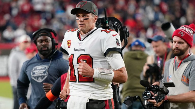 Tampa Bay Buccaneers quarterback Tom Brady (12) leaves the field after an NFL wild-card football game against the Dallas Cowboys, Monday, Jan. 16, 2023, in Tampa, Fla. The Dallas Cowboys won 31-14. (John Raoux/AP)