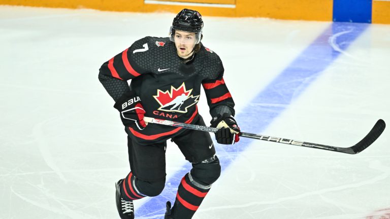 Brennan Othmann No. 7 of Team Canada skates against Team Sweden during the first period in the 2023 IIHF World Junior Championship at Scotiabank Centre on December 31, 2022 in Halifax, Nova Scotia, Canada. (Photo by Minas Panagiotakis/Getty Images)