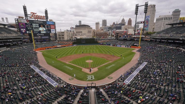 The Detroit Tigers play the Kansas City Royals at Comerica Park in the sixth inning of a baseball game in Detroit, Thursday, Sept. 29, 2022. (Paul Sancya/AP)