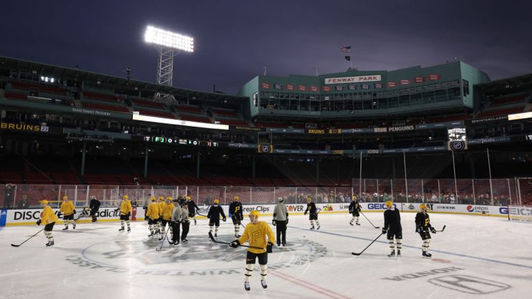 The Pittsburgh Penguins practice for the 2023 Winter Classic at Fenway Park on January 01, 2023 in Boston, Massachusetts. (Gregory Shamus/Getty Images)