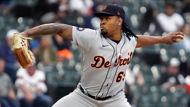 Detroit Tigers relief pitcher Gregory Soto (65) throws the ball against the Chicago White Sox during the ninth inning of a baseball game Sunday, Sept. 25, 2022, in Chicago. (David Banks/AP)