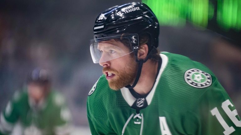 Dallas Stars centre Joe Pavelski (16) communicates with a teammate during the first period of a preseason NHL hockey game against the Colorado Avalanche in Dallas, Monday, Oct. 3, 2022. (Emil Lippe/AP)