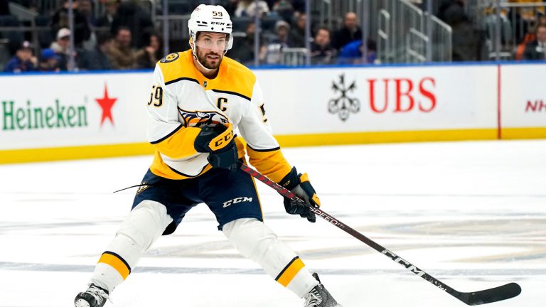 Nashville Predators defenceman Roman Josi skates during the first period of an NHL hockey game against the New York Islanders, Friday, Dec. 2, 2022, in Elmont, N.Y. (Julia Nikhinson/AP) 