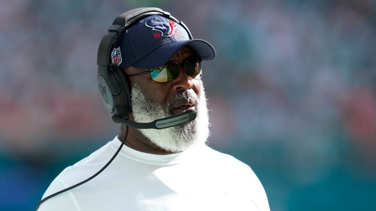 Houston Texans head coach Lovie Smith watches from the sidelines during the first half of an NFL football game against the Miami Dolphins, Sunday, Nov. 27, 2022, in Miami Gardens, Fla. (Lynne Sladky/AP)