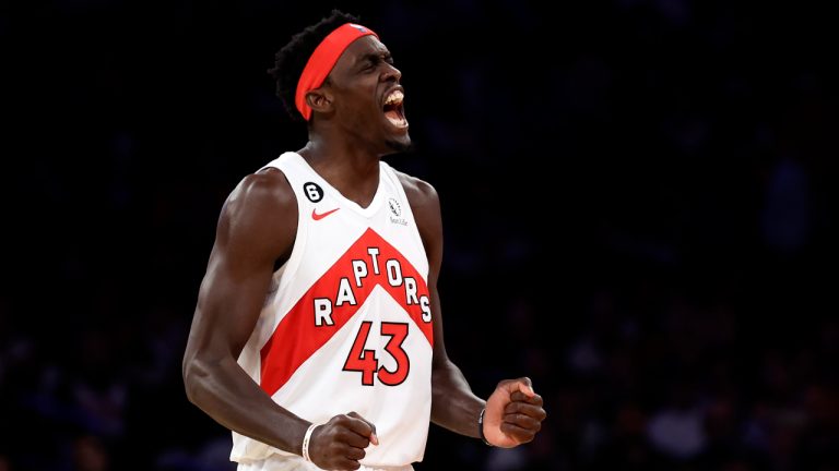 Toronto Raptors forward Pascal Siakam reacts against the New York Knicks during the first half of an NBA basketball game. (Adam Hunger/AP)