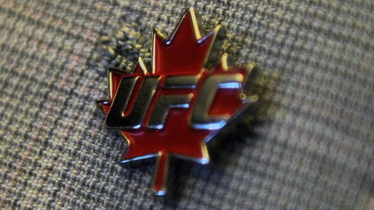 A pin with the Ultimate Fighting Championship logo and a maple leaf is shown in Ottawa on Thursday, September 29, 2011. (THE CANADIAN PRESS/Sean Kilpatrick)