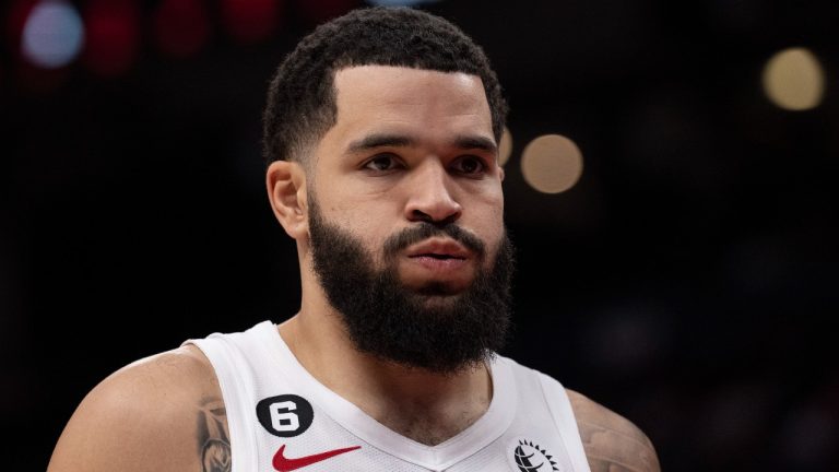 Toronto Raptors’ Fred VanVleet reacts during NBA basketball action against the Cleveland Cavaliers in Toronto, Monday, Nov. 28, 2022. (Chris Young/The Canadian Press)