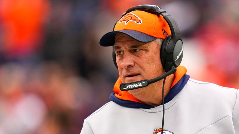 FILE - Denver Broncos head coach Vic Fangio looks on against the Kansas City Chiefs during an NFL football game on Jan. 8, 2022, in Denver. The Miami Dolphins have reached a deal with former Denver Broncos coach Fangio to become their defensive coordinator, a person familiar with the hire told The Associated Press on Sunday, Jan. 29, 2023. (Jack Dempsey, File/AP)