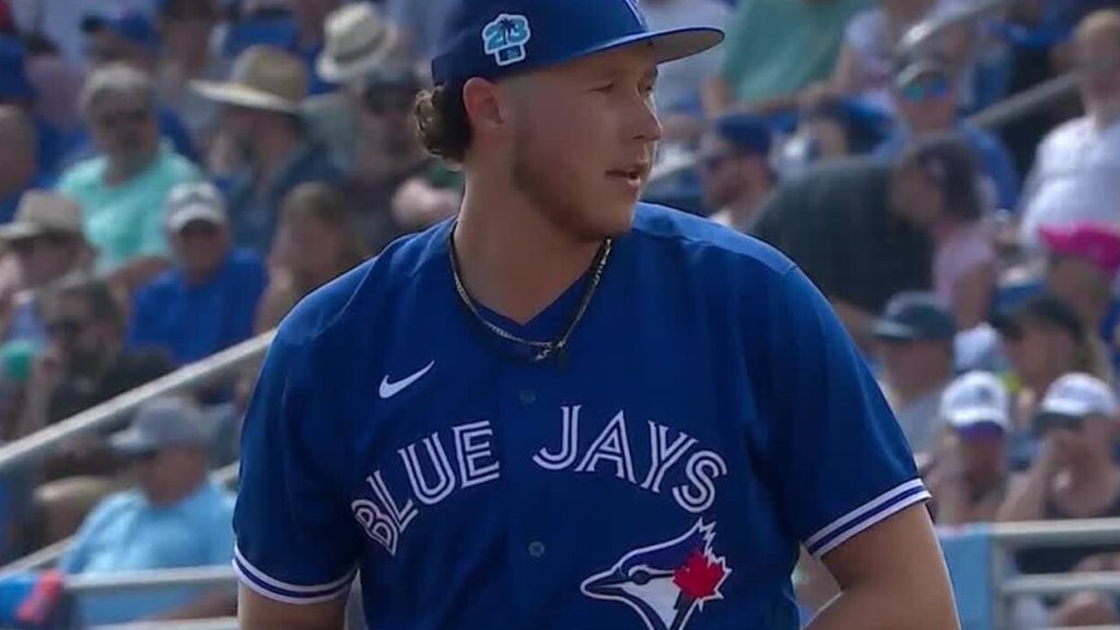 TORONTO, ON - SEPTEMBER 17: Toronto Blue Jays Pitcher Nate Pearson (24)  celebrates after a strikeout during the MLB baseball regular season game  between the Minnesota Twins and the Toronto Blue Jays