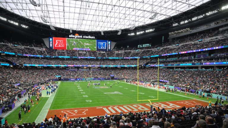 Allegiant Stadium is shown during the second half of the Pro Bowl NFL football game between the AFC and the NFC, Sunday, Feb. 6, 2022, in Las Vegas. All eight skills competitions for the Pro Bowl were announced Wednesday, Jan. 11, 2023, by the NFL. Five of the events will be Feb. 2 at Intermountain Healthcare Performance Center, the headquarters for the Las Vegas Raiders and will be televised but not open to the public. The rest are Feb. 5 at Las Vegas' Allegiant Stadium, and tickets are on sale for that day. (David Becker/AP)