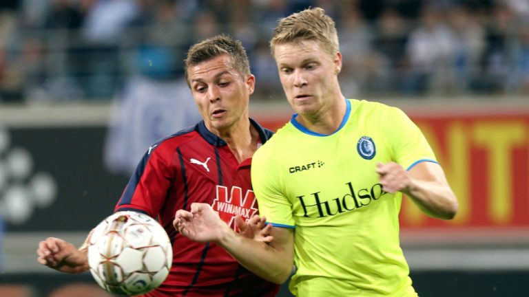 Sigurd Rosted, right, seen in this 2018 file photo while playing for Gent, has signed with MLS club Toronto FC. (Francois Walschaerts/AP) 