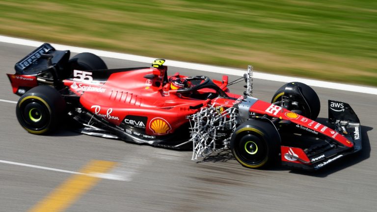 Ferrari driver Carlos Sainz of Spain steers his car during a Formula One pre season test at the Bahrain International Circuit in Sakhir, Bahrain, Thursday, Feb. 23, 2023. (Frank Augstein/AP)