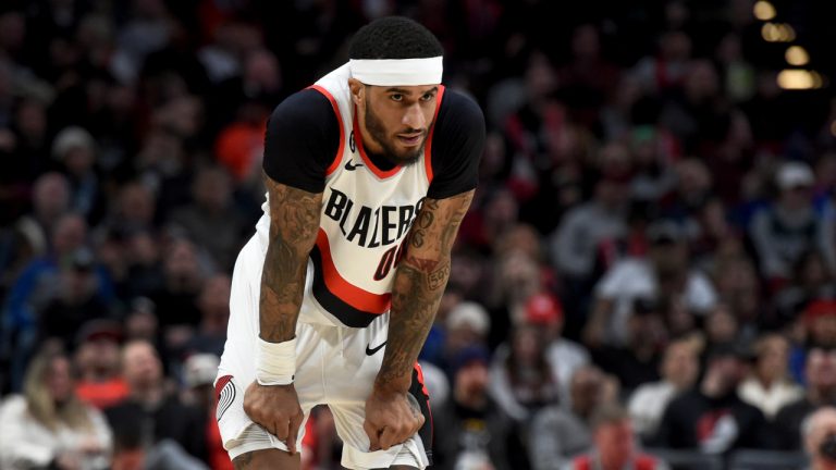 Portland Trail Blazers guard Gary Payton II looks on during the second half of an NBA basketball game against the Detroit Pistons in Portland, Ore., Monday, Jan. 2, 2023. (Steve Dykes/AP)