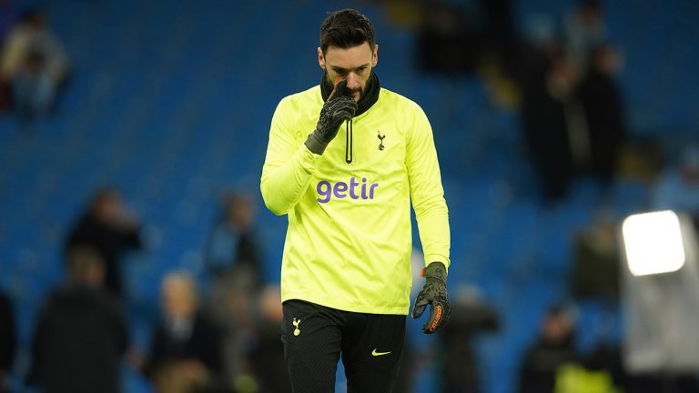 Tottenham's goalkeeper Hugo Lloris gestures ahead of the English Premier League soccer match between Manchester City and Tottenham Hotspur at the Etihad Stadium in Manchester, England, Thursday, Jan. 19, 2023. (Dave Thompson/AP)